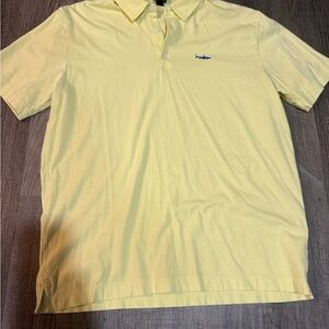Patagonia Mens Medium yellow organic Cotton Polo Shirt, Embroidered Fish Logo